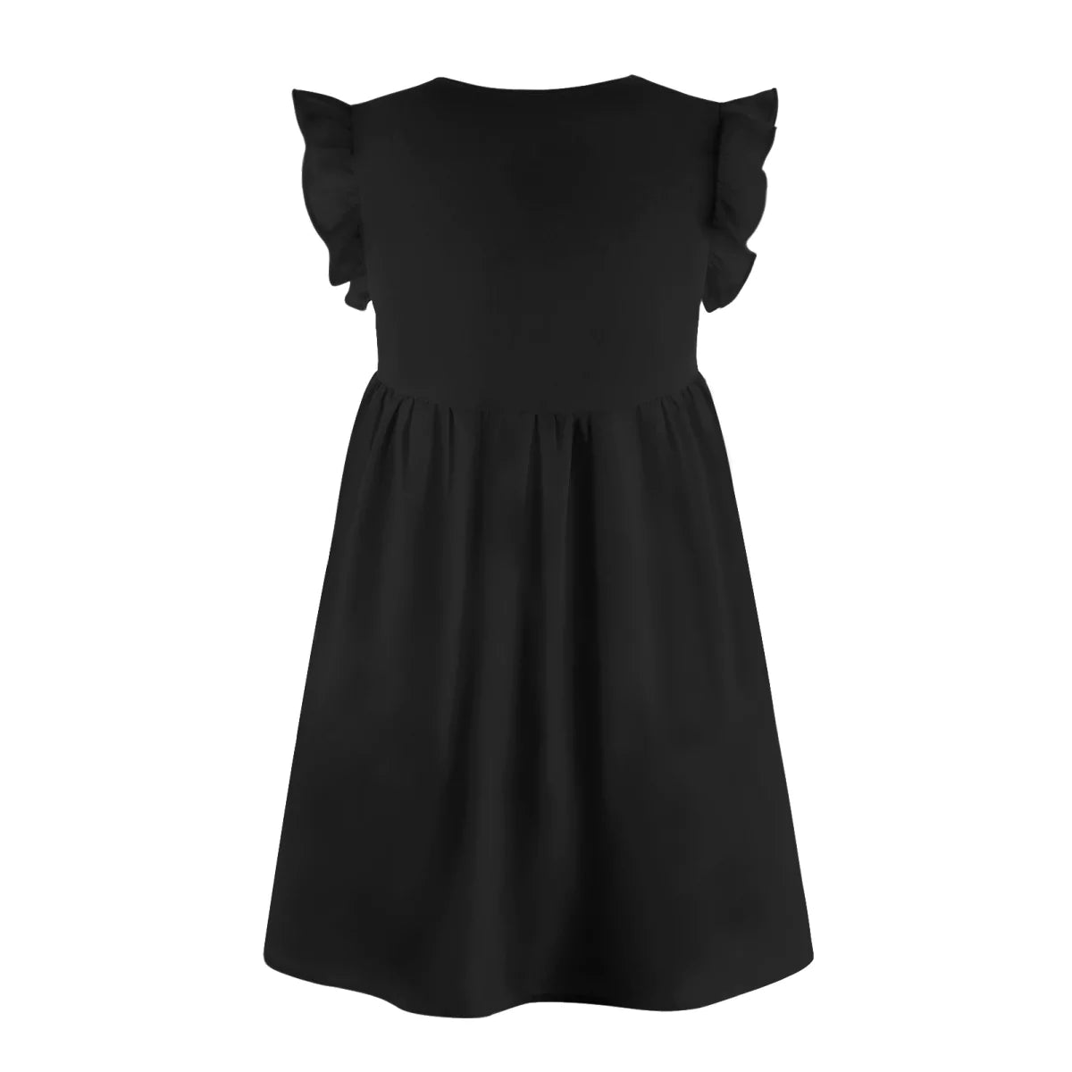 V-neck Solid Color Ruffle Sleeve A-line Mini Dress