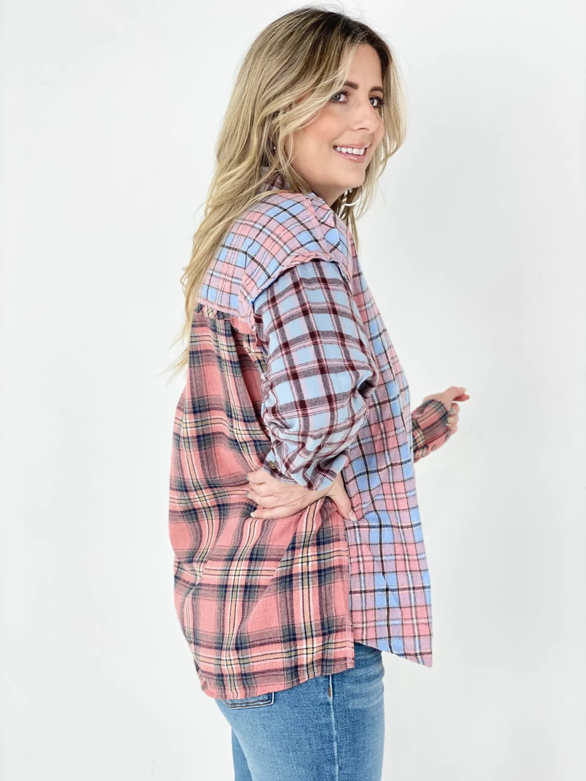 Easel "Mix It Up" Mixed Plaid Shirt