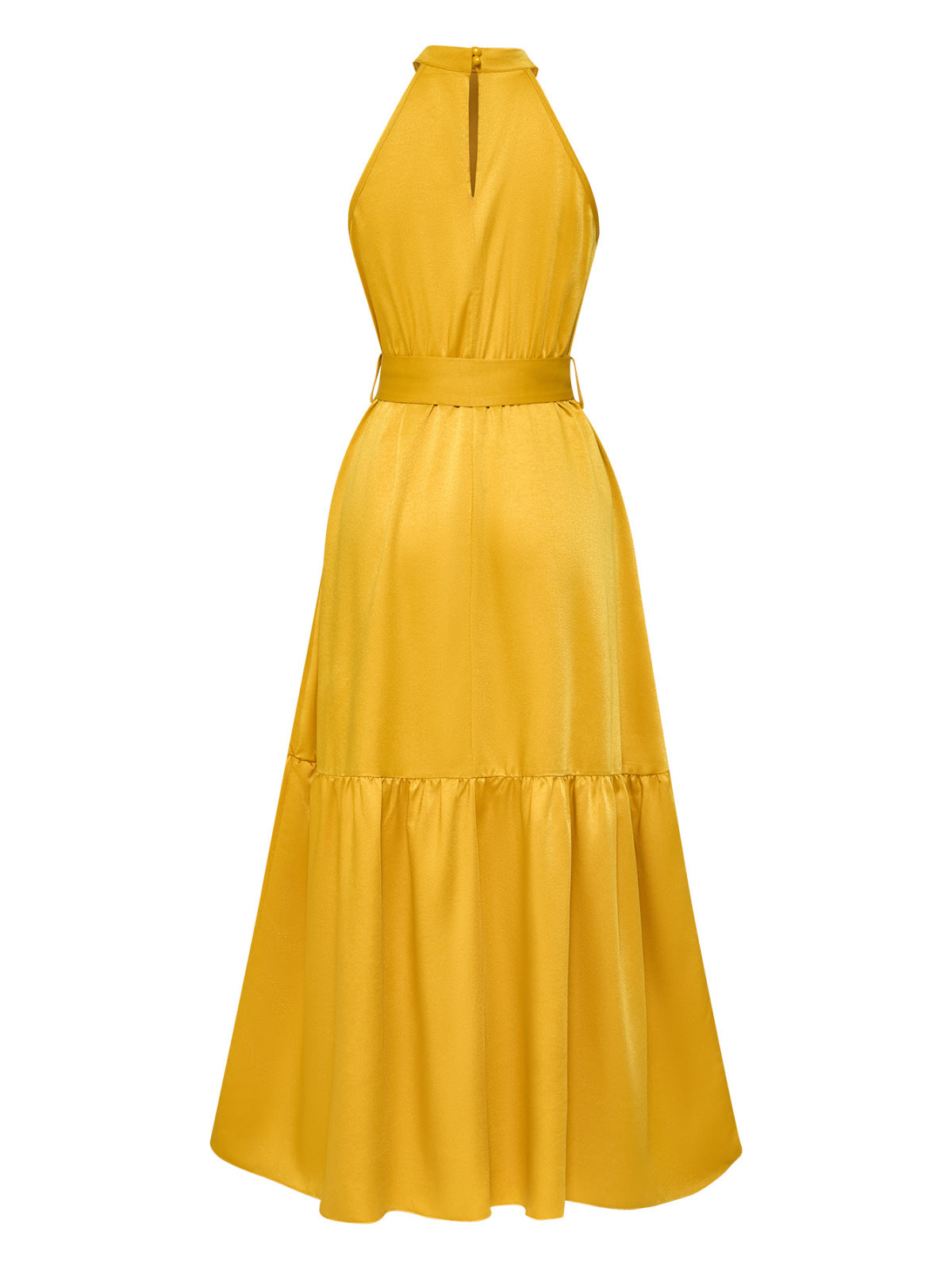 Halter Neck Tie Waist Solid Color Maxi Dress