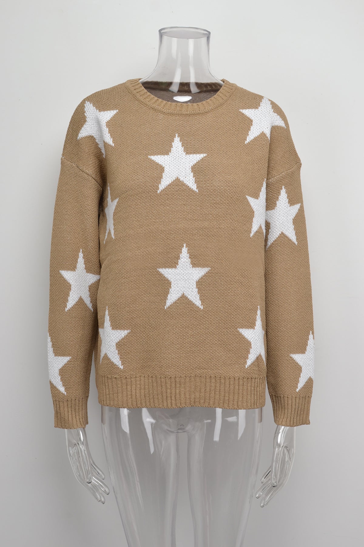 Crew Neck Long Sleeve Stars Graphics Sweater