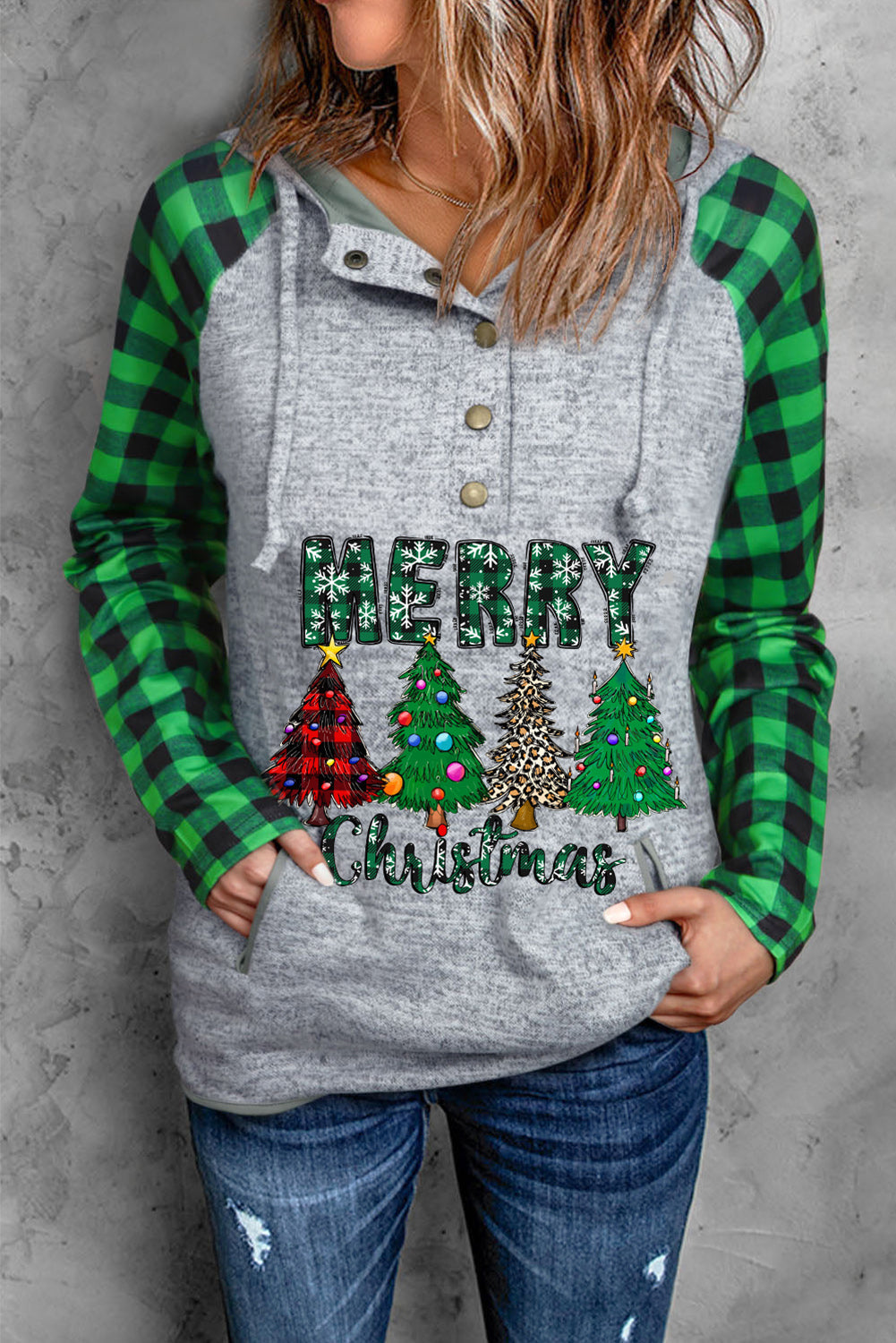 Christmas Tree Graphic Quarter-Snap Hoodie