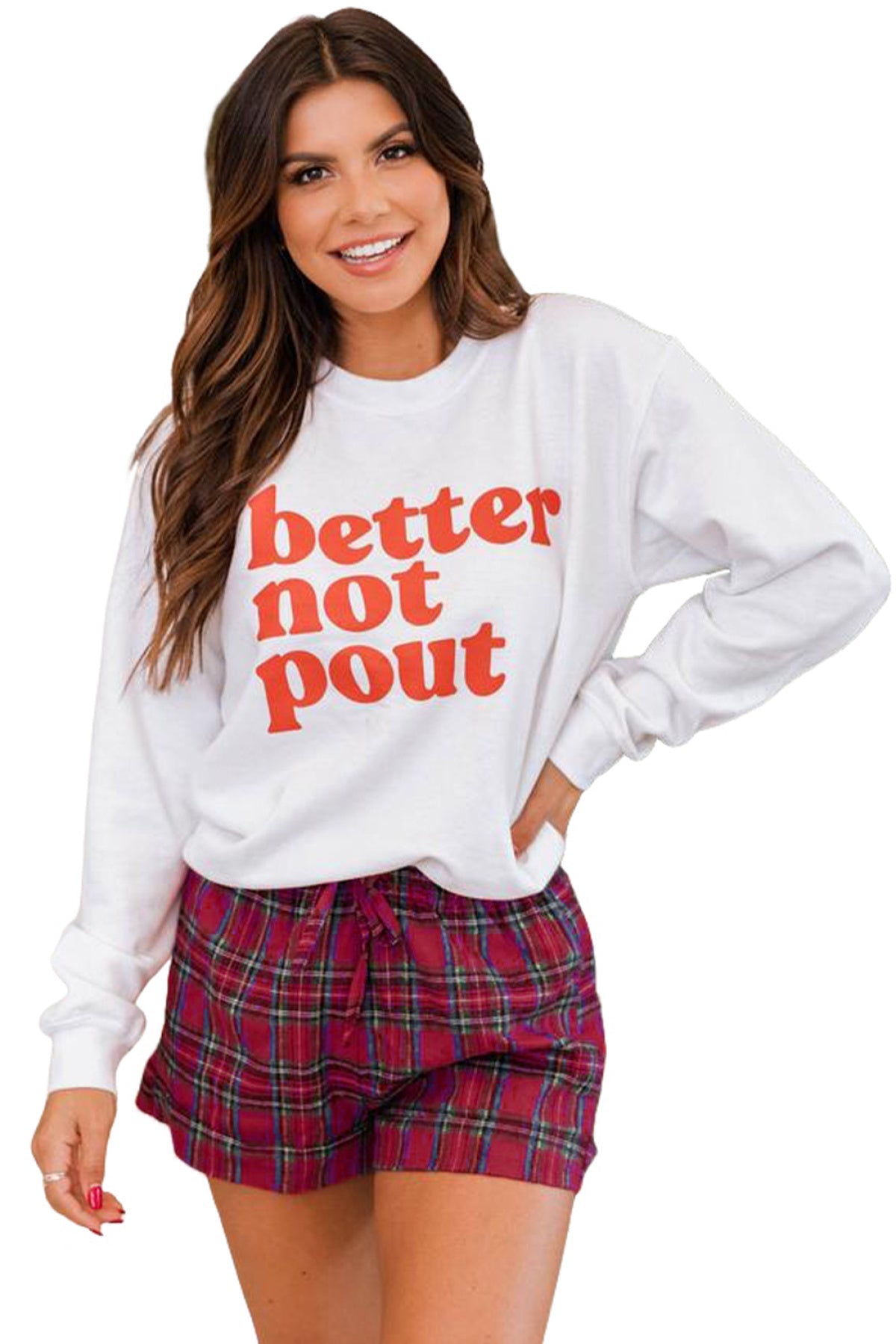 2Pcs Better Not Pout Sweatshirt And Plaid Shorts Set