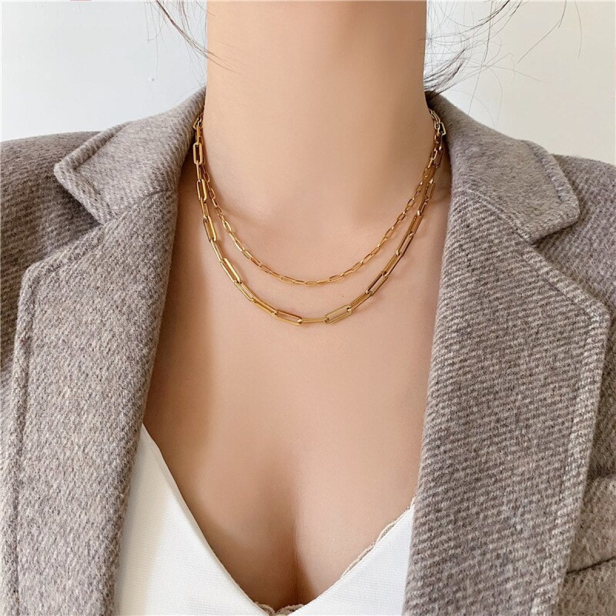 Oval Chain Double Layered Necklace