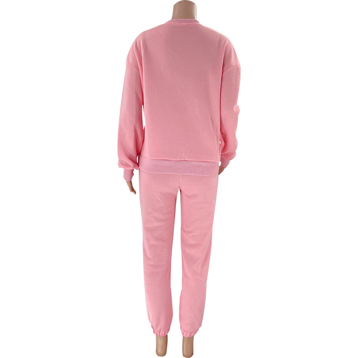 Solid Color Round Neck Long-Sleeved Sweatshirt & Sweatpants Set