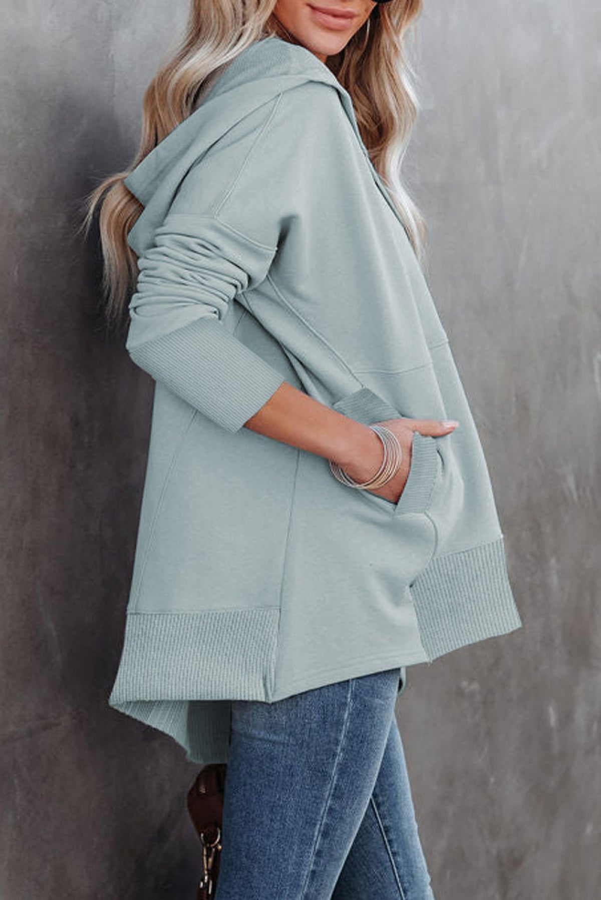 Batwing Sleeve Pocketed Henley Hoodie