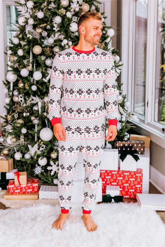 Crew Neck Christmas Pattern Colorblock Matching Set