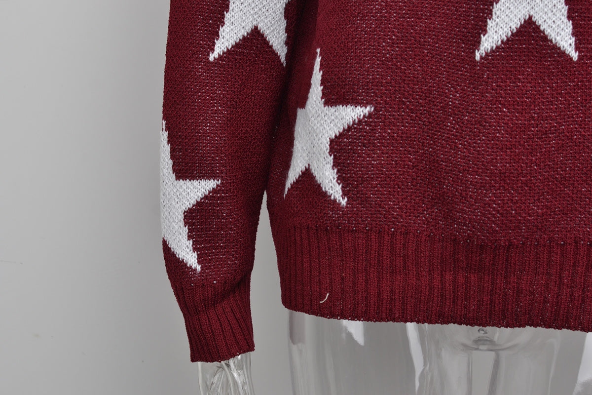 Crew Neck Long Sleeve Stars Graphics Sweater