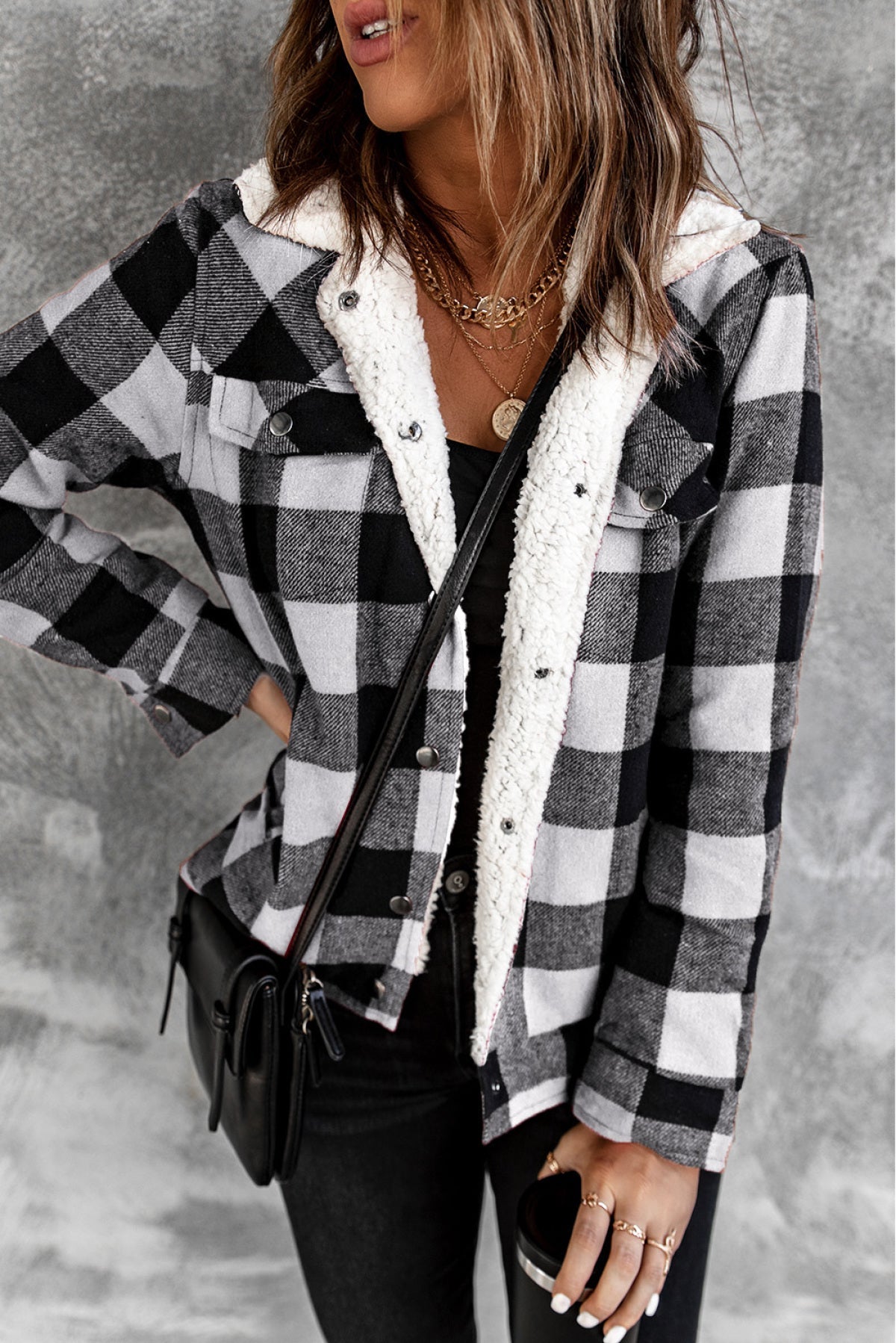 Plaid Print Fleece Button Jacket