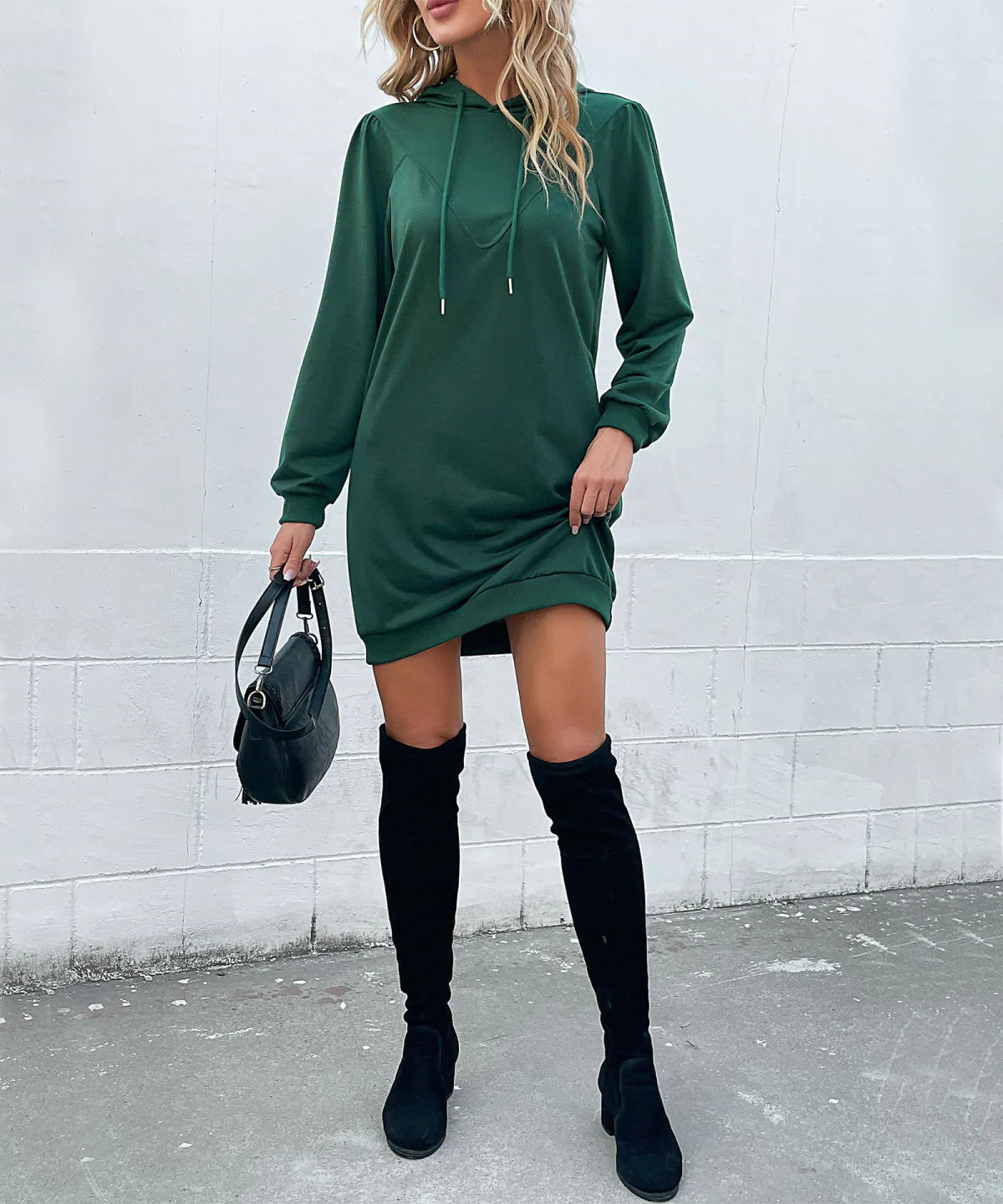 Solid Long Sleeve Hooded Mini Dress