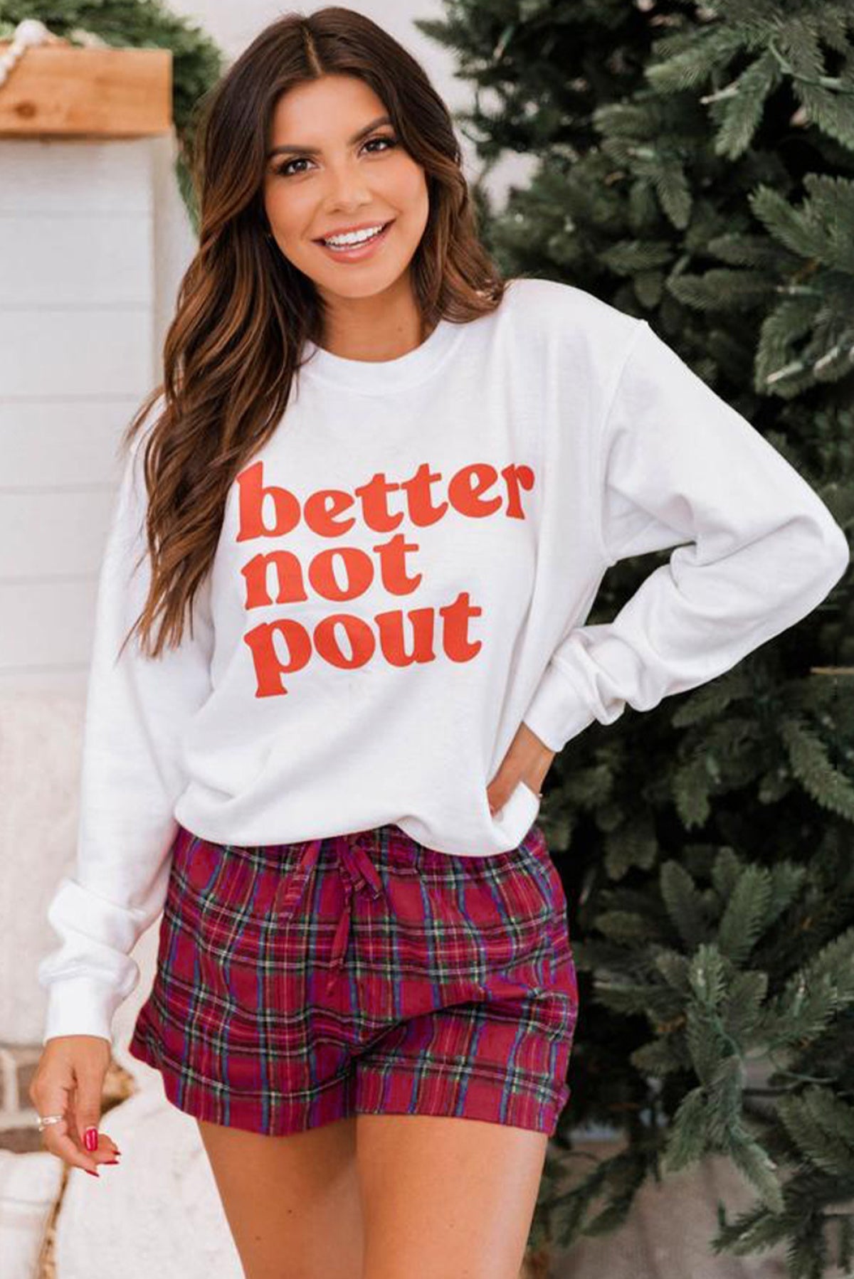 2Pcs Better Not Pout Sweatshirt And Plaid Shorts Set