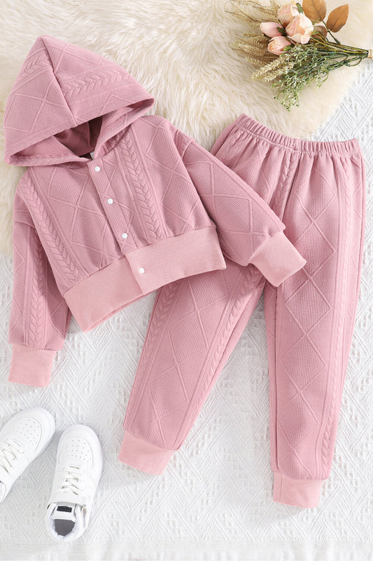 Girls Textured Hooded Jacket and Joggers Set