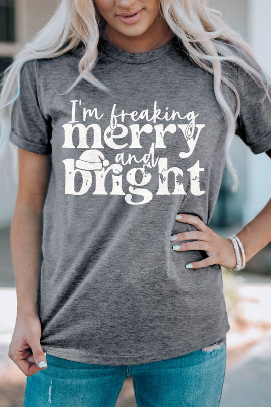 Gray I\'M Freaking Merry And Bright Graphic T Shirt