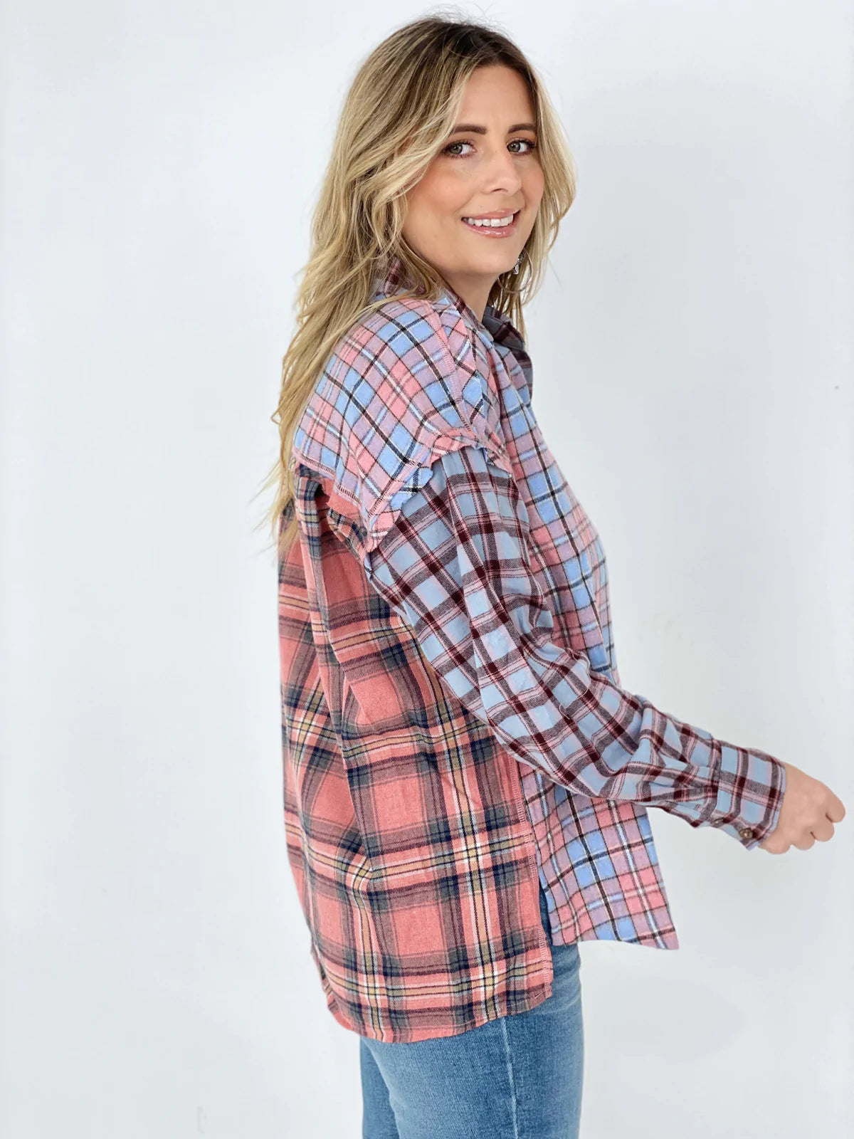 Easel "Mix It Up" Mixed Plaid Shirt