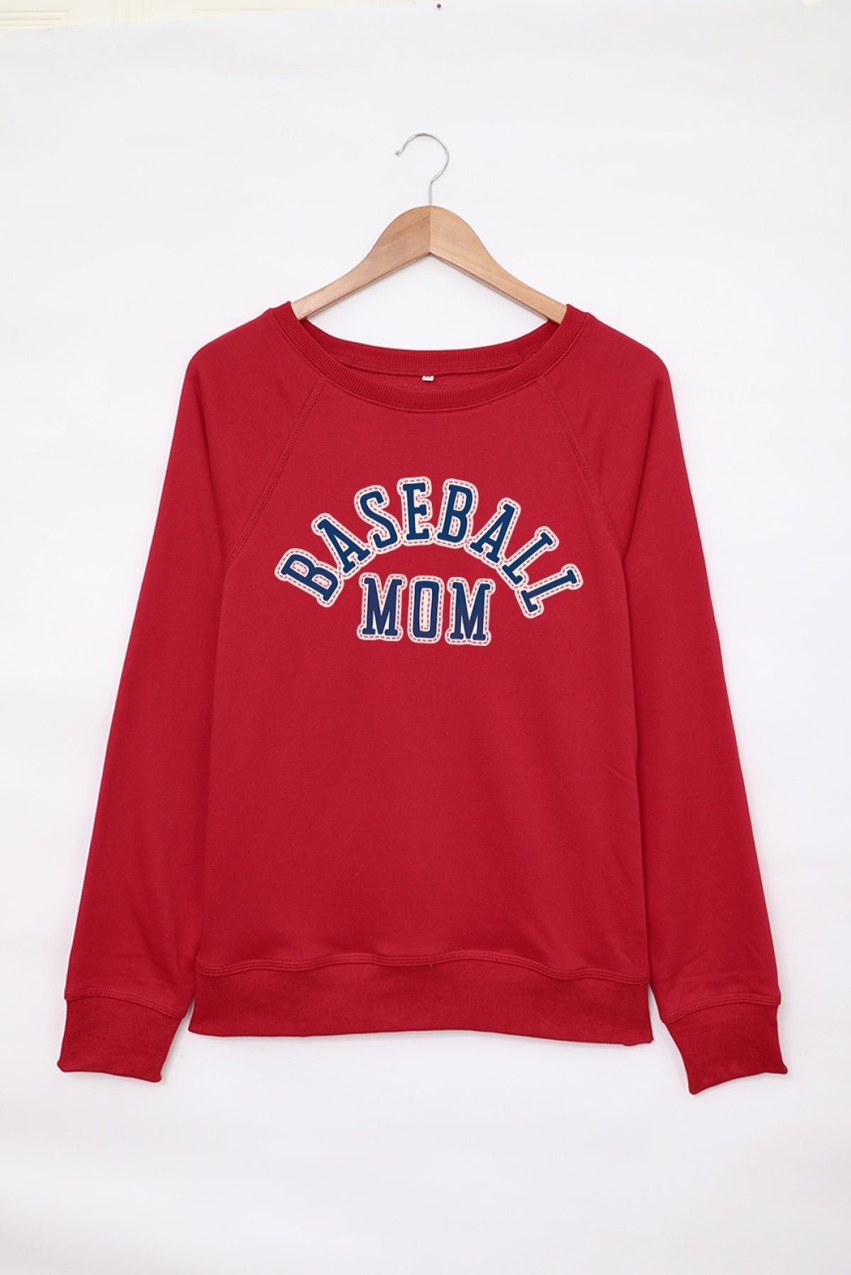 Red Baseball Mom French Terry Cotton Blend Sweatshirt