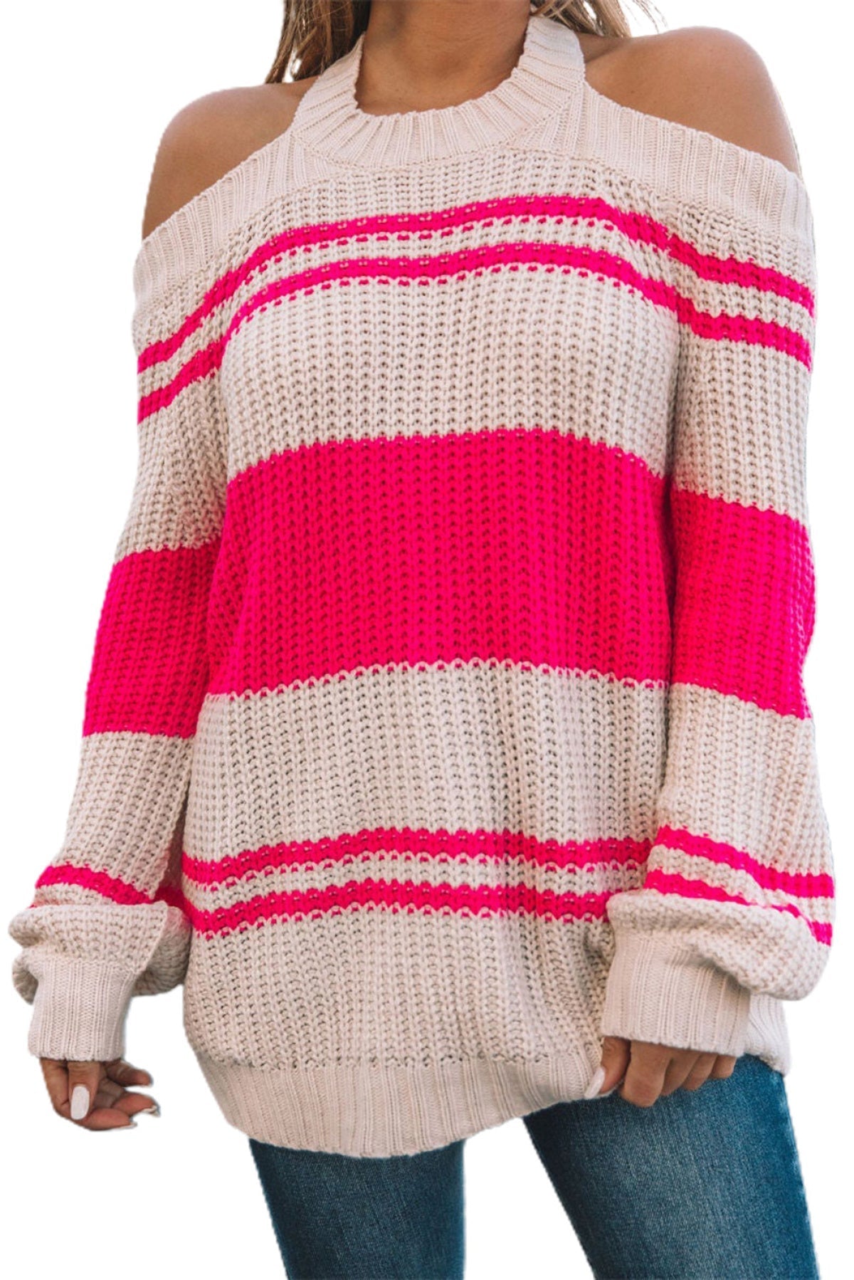 Striped Cold Shoulder Knit Sweater