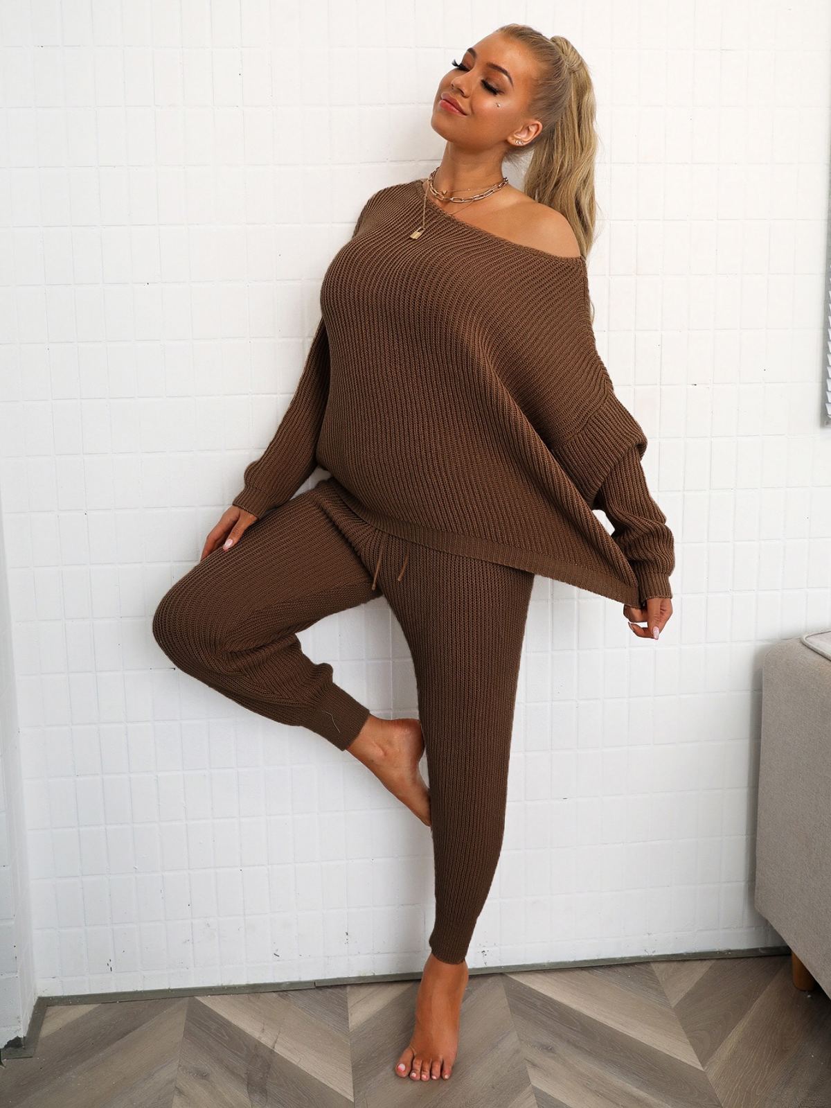 Drop Shoulder Batwing Sleeve Sweater & Pants Set