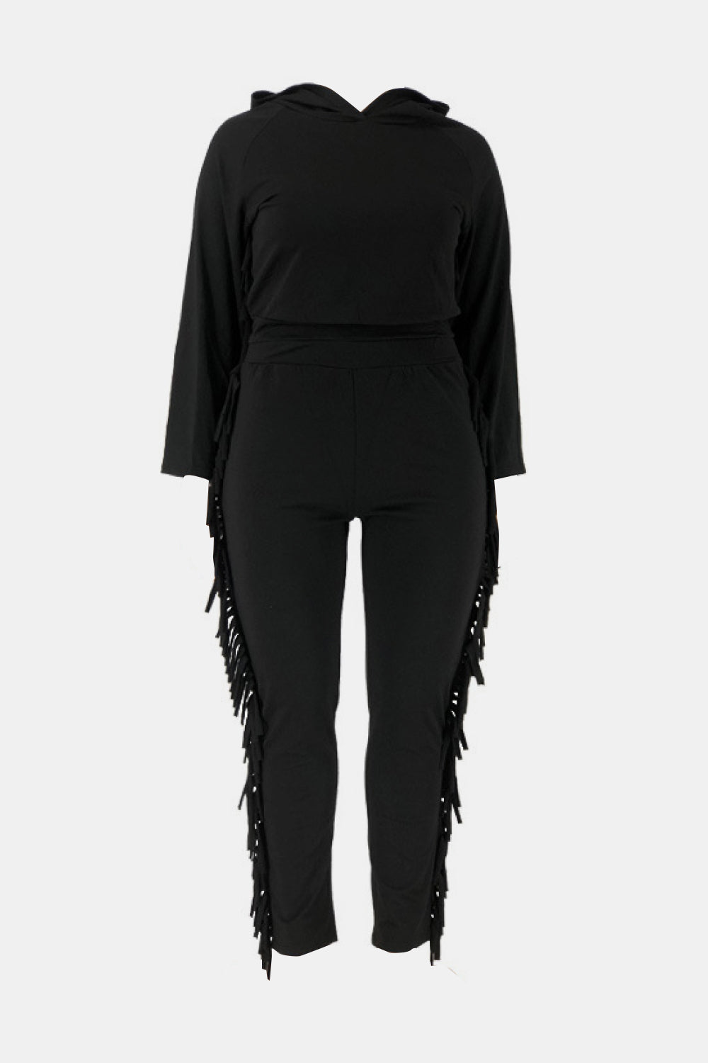 Plus Size Fringe Detail Hoodie and Sweatpants Set