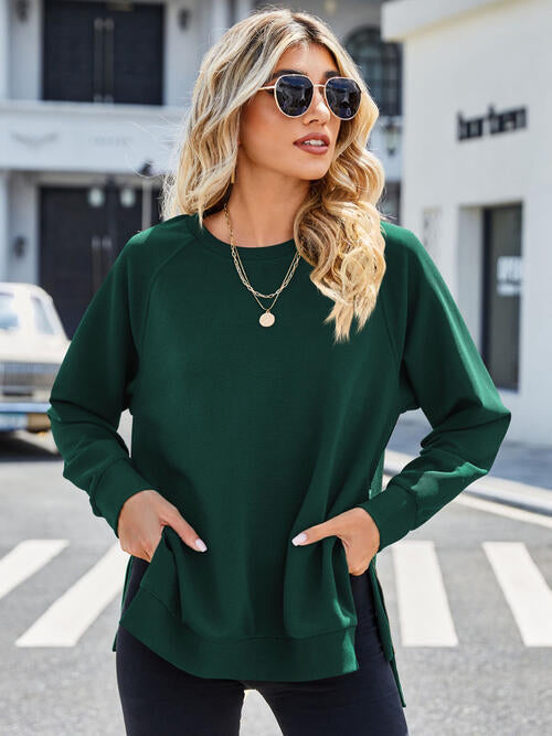 Zip Detail Round Neck Long Sleeve Sweatshirt