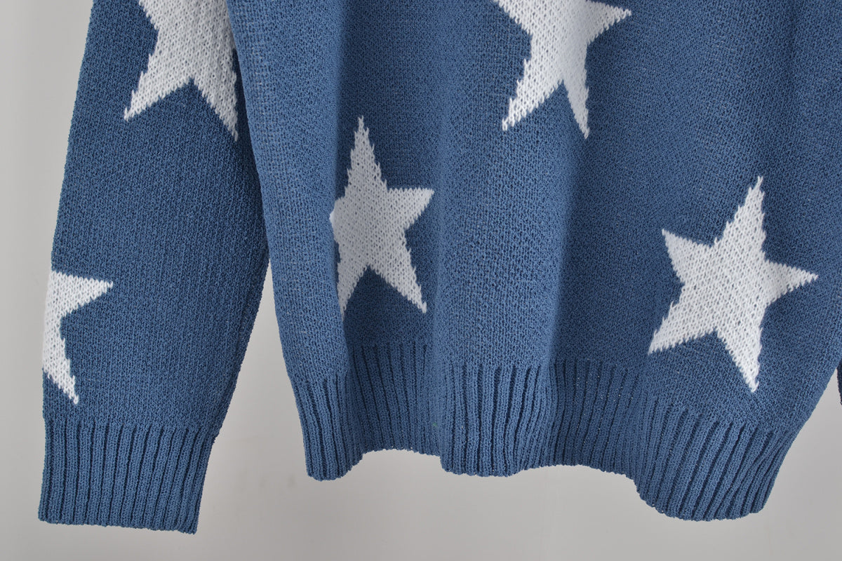 Crew Neck Long Sleeve Stars Graphics Sweater