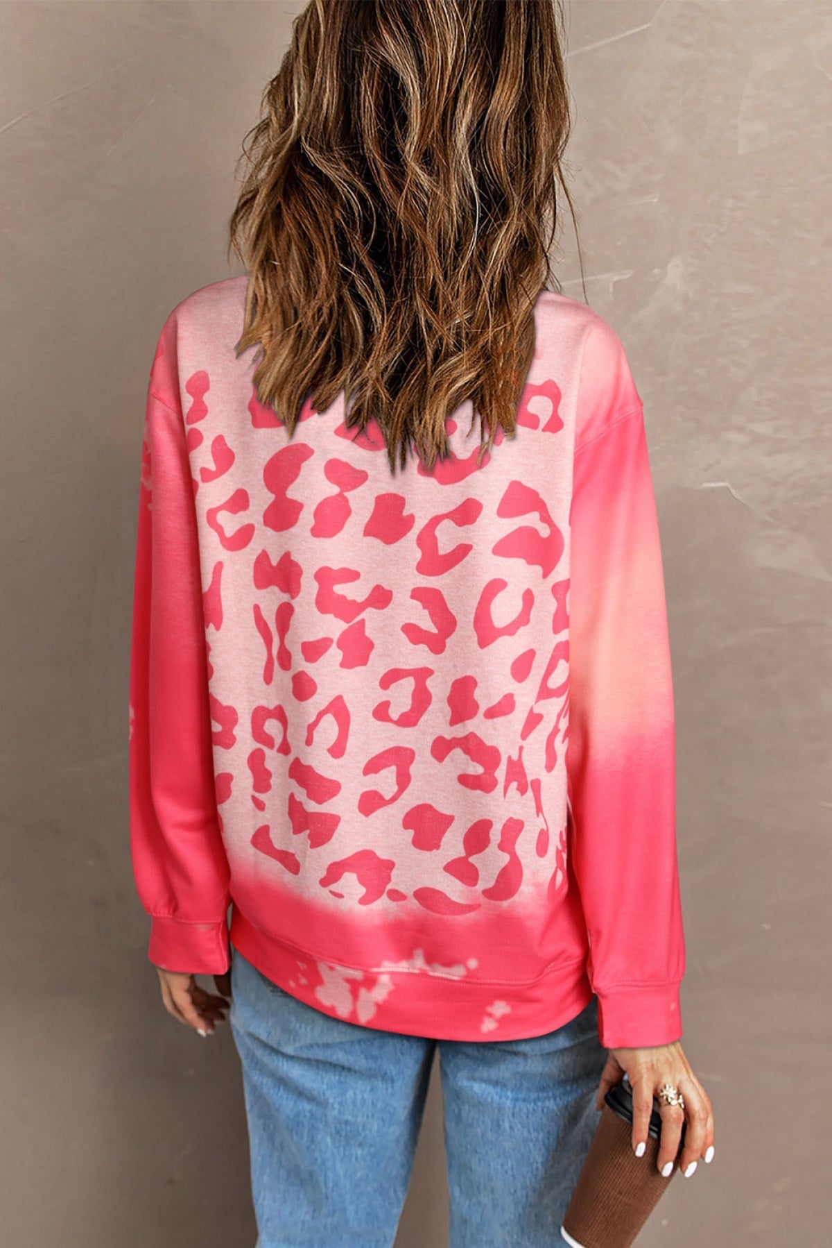 Pink Be Kind Leopard Heart Print Long Sleeve Sweatshirt