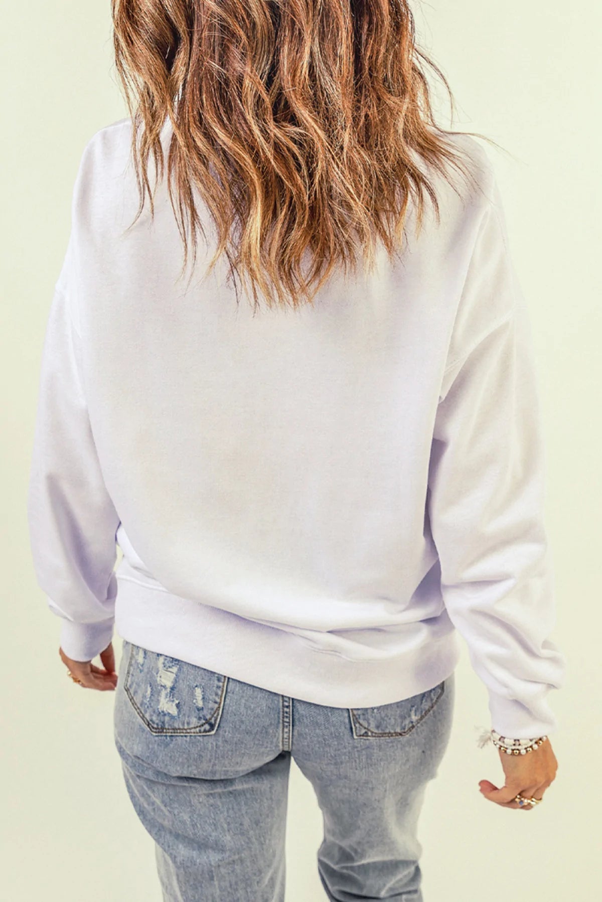 White TEXAS Drop Shoulder Oversized Pullover Sweatshirt