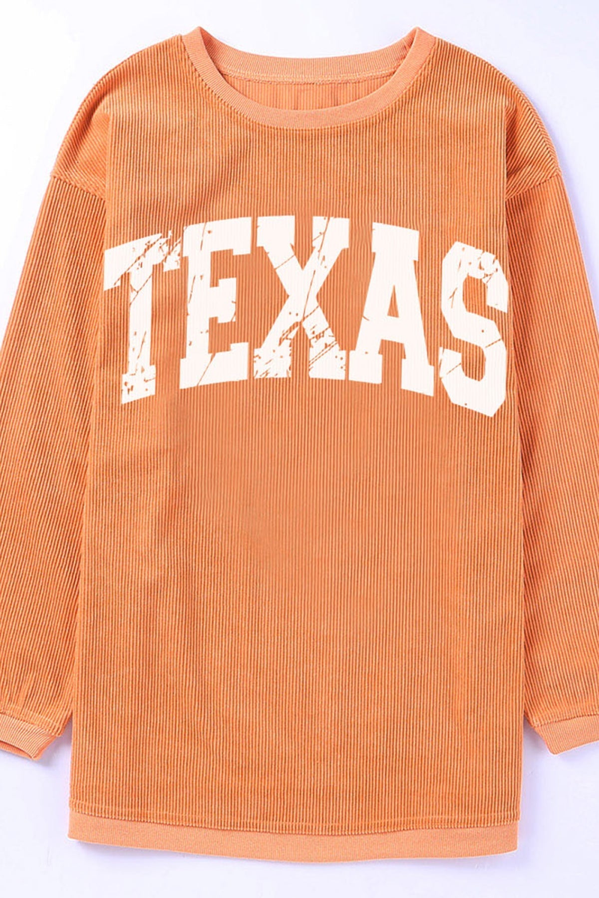 Orange TEXAS Ribbed Knit Long Sleeve Sweatshirt