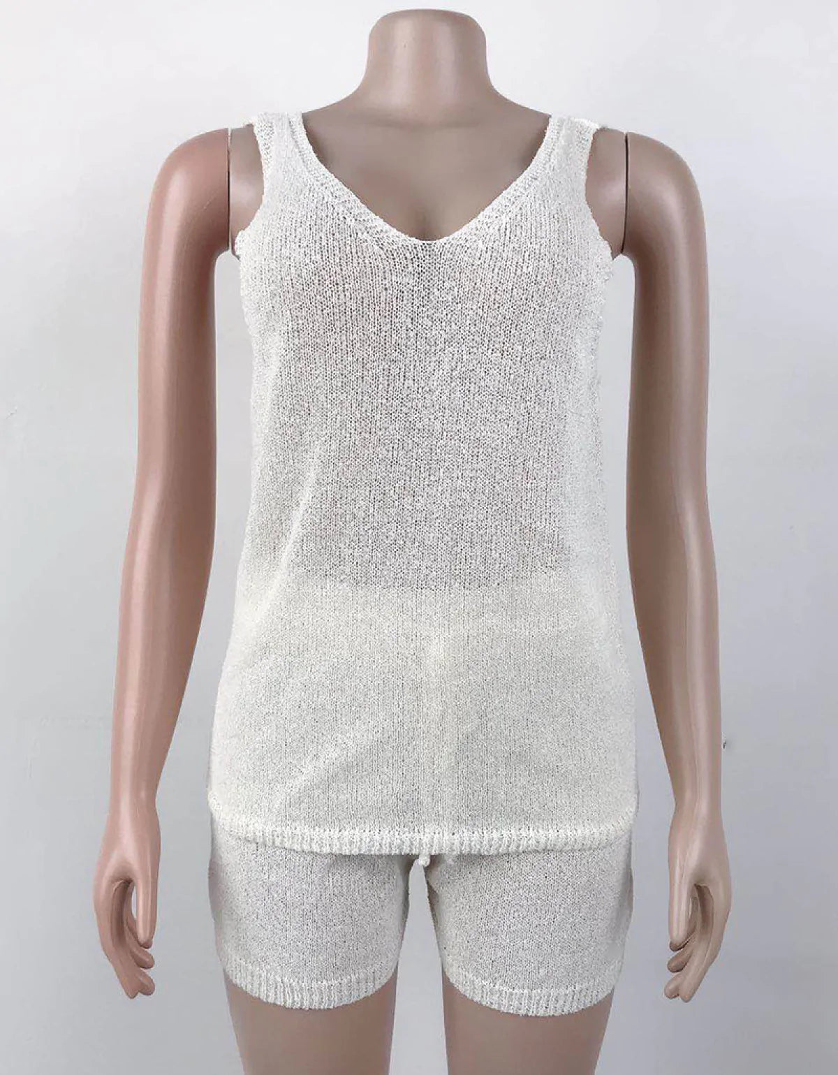 V-Neck Knitted Vest & Tie Shorts Two-Piece Set