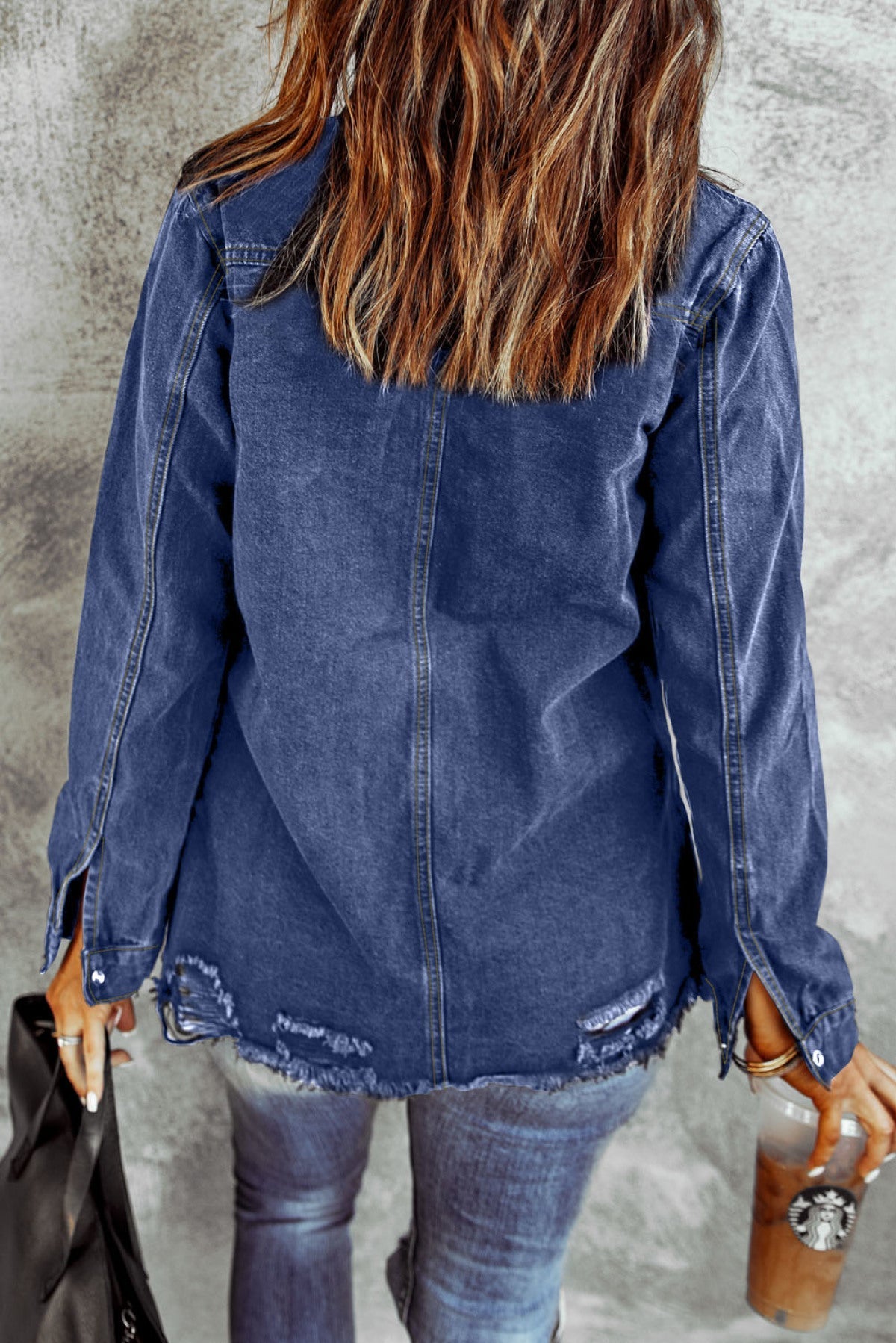 Blue Star Embroidery Distressed Denim Jacket