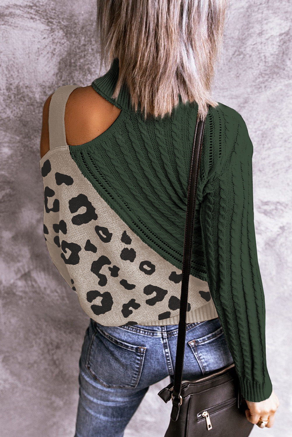 Leopard Color Block Turtleneck Sweater