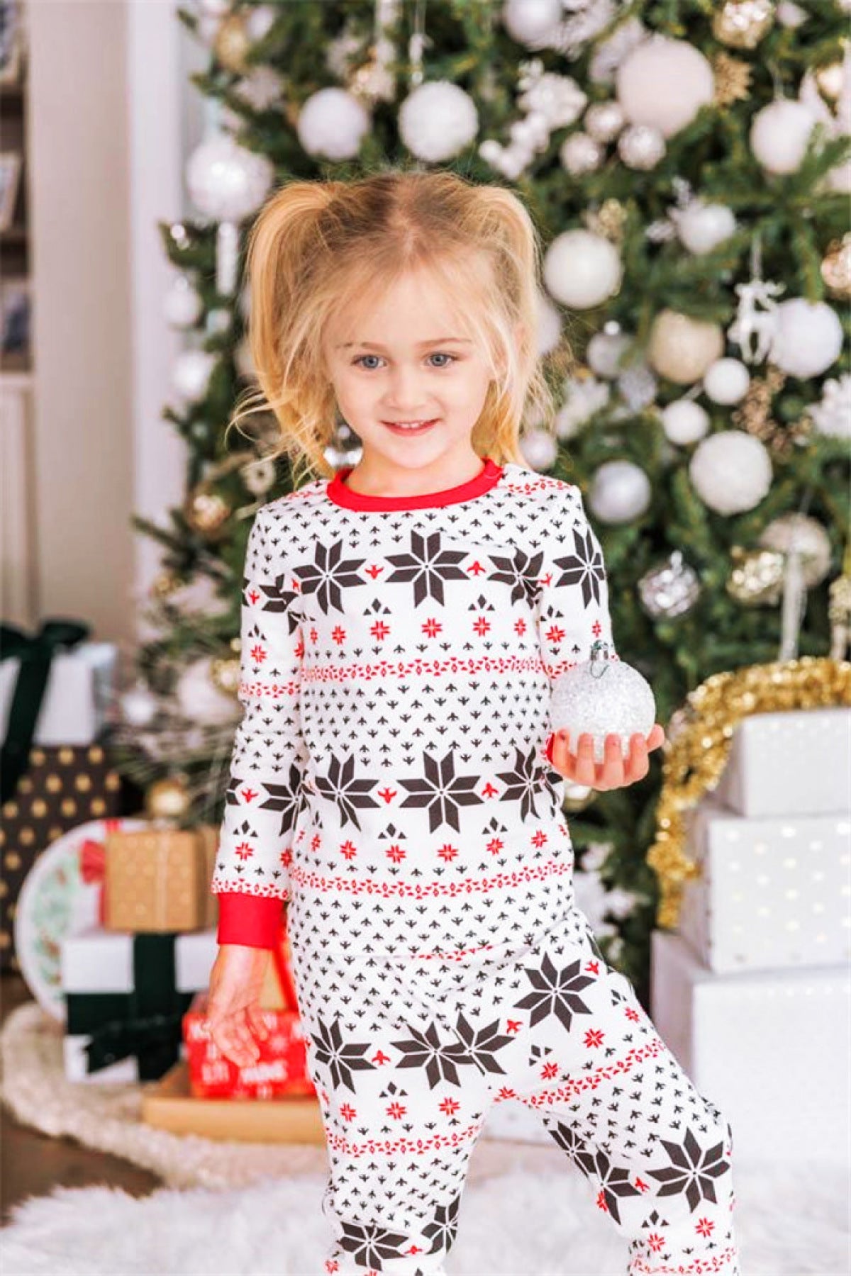 Crew Neck Christmas Snowflakes Pattern Parent-Child Matching Sets