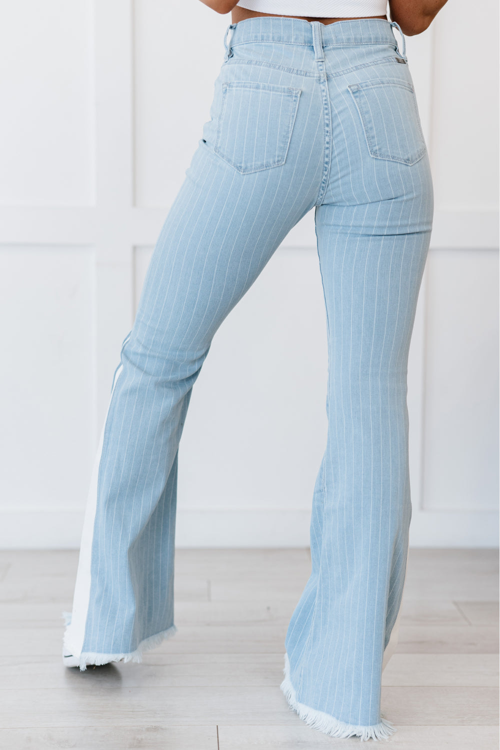 Kancan Eliza Pinstripe High-Rise Flare Jeans