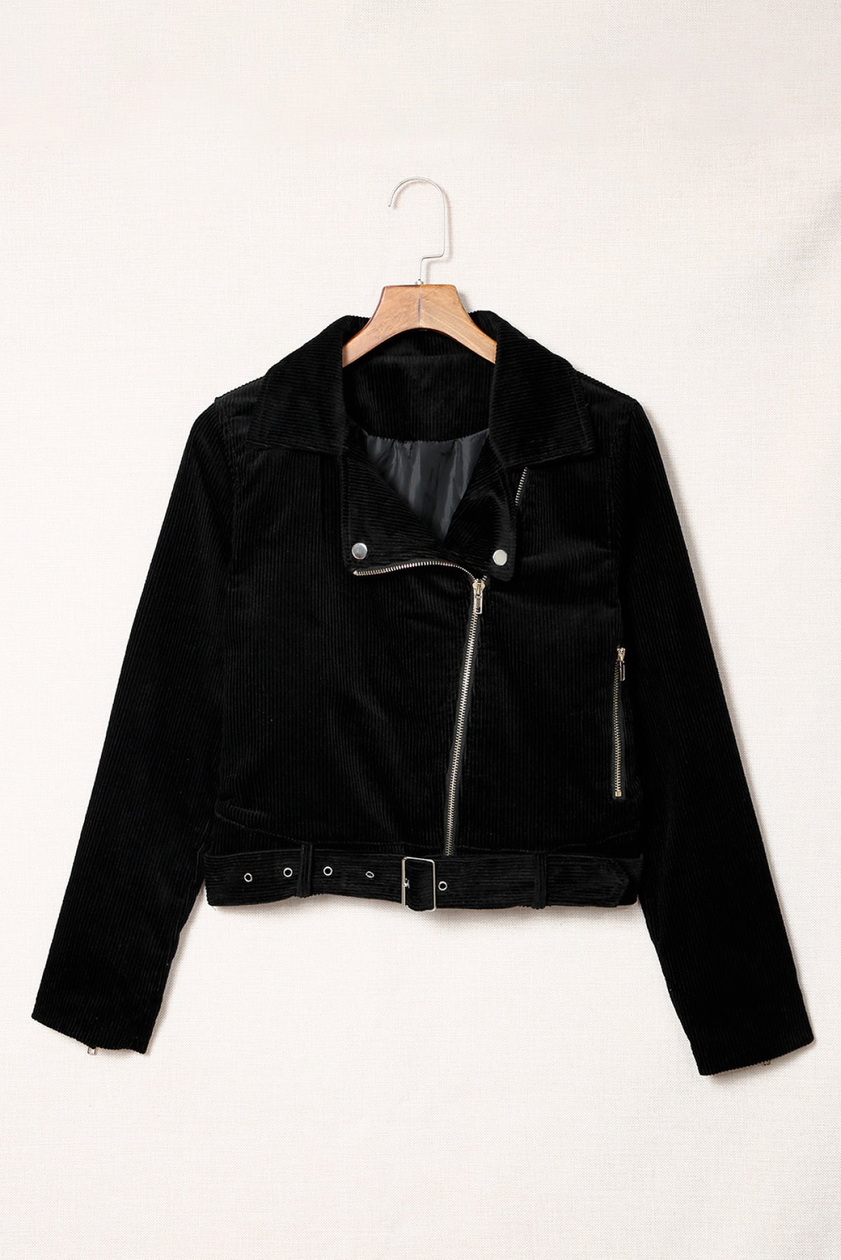 Belted Zip Up Corduroy Jacket