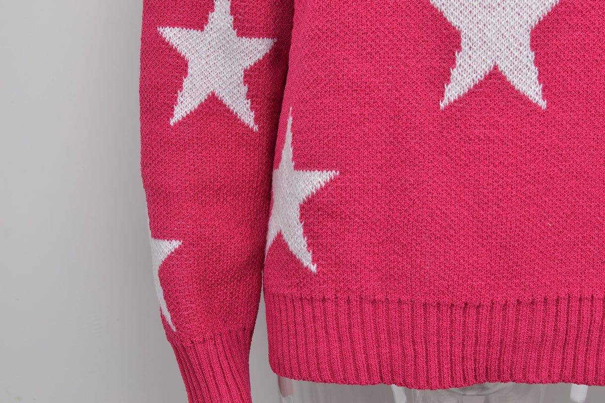 Crew Neck Long Sleeve Stars Graphics Sweater