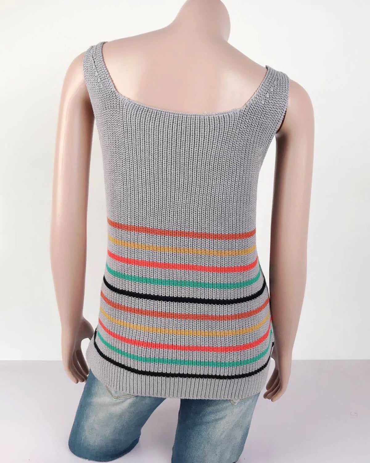 U-Neck Striped Knitted Sleeveless Vest