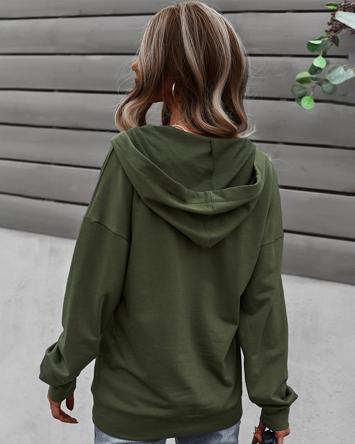 Long Sleeve Buckle Tie Front Pocket Hoodies