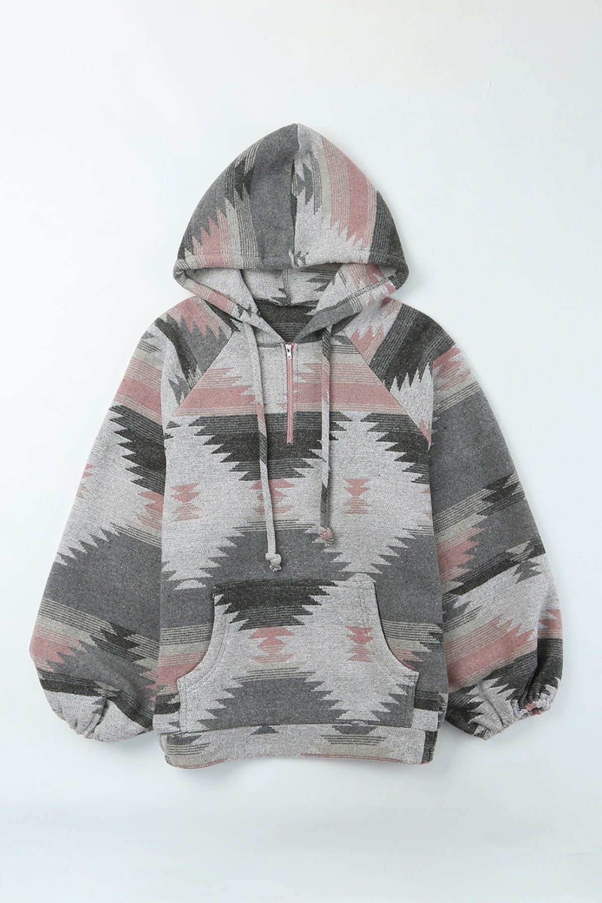 Gray Aztec Print Pullover Hoodie