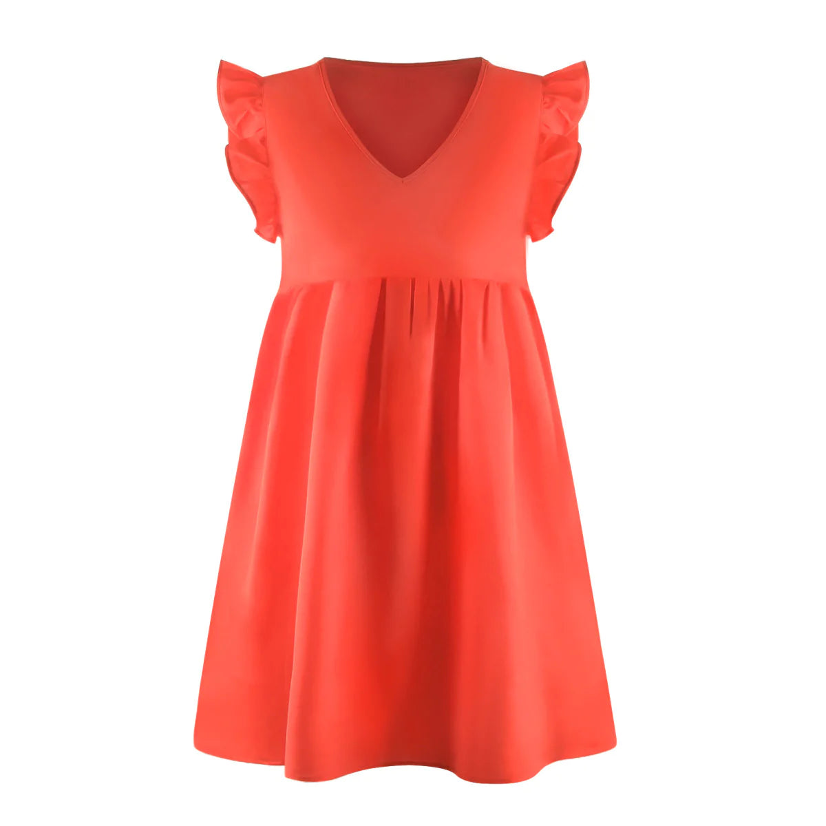 V-neck Solid Color Ruffle Sleeve A-line Mini Dress