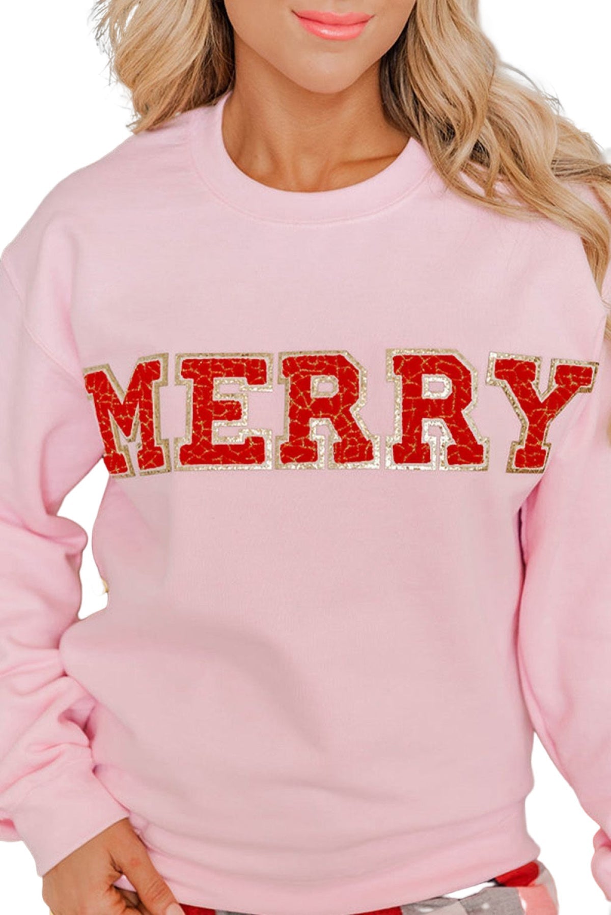 Pink MERRY Graphic Pullover Sweatshirt