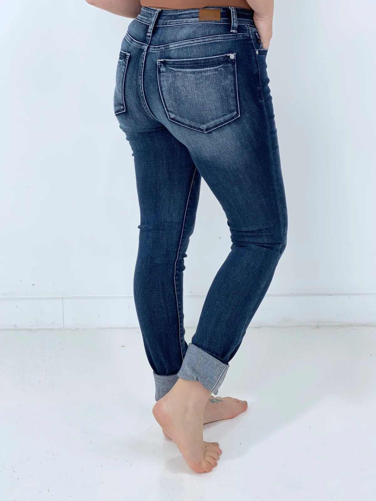 Judy Blue "Olivia" Mid-Rise Long Inseam Pin Tack Skinny Jeans