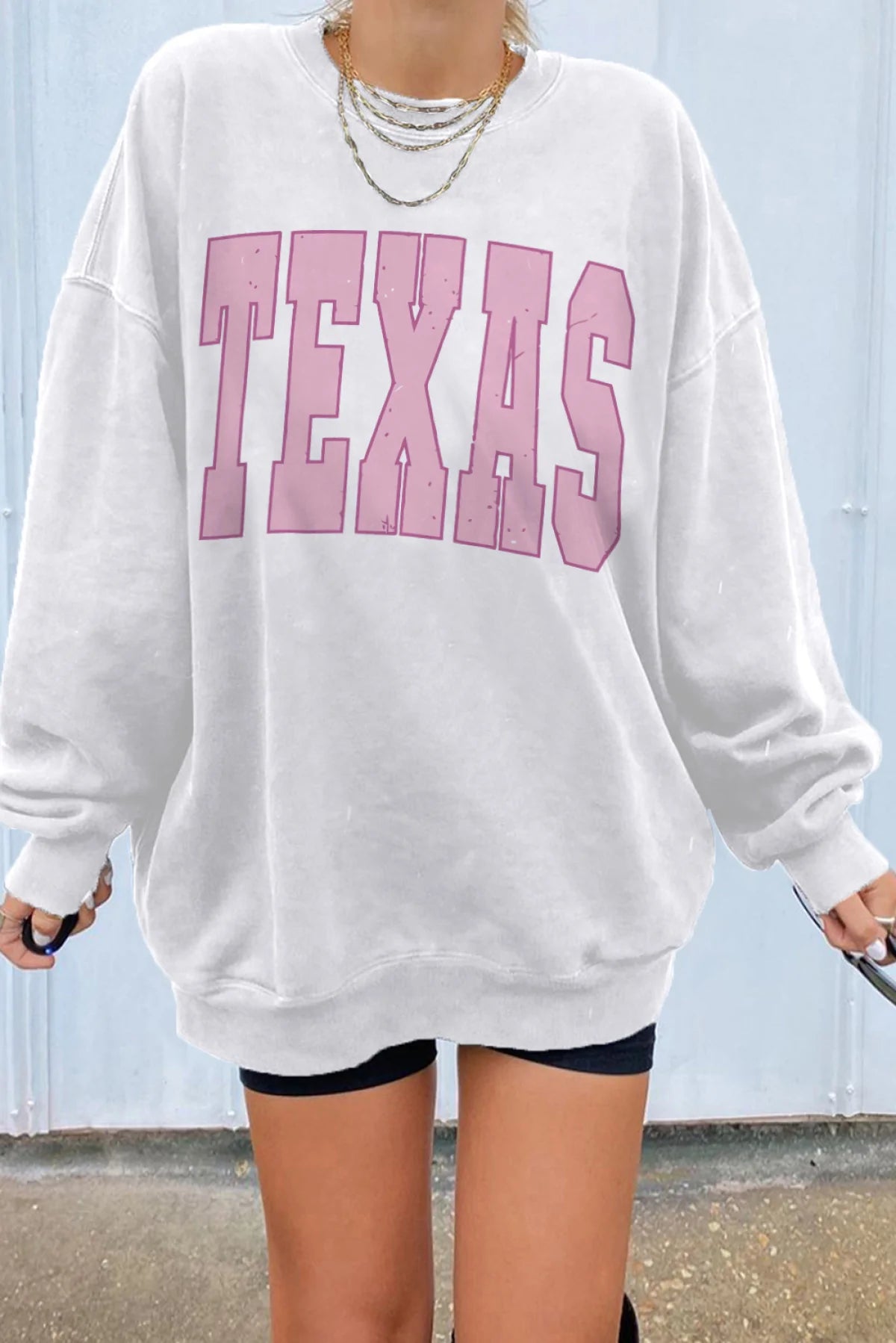 White TEXAS Drop Shoulder Oversized Pullover Sweatshirt