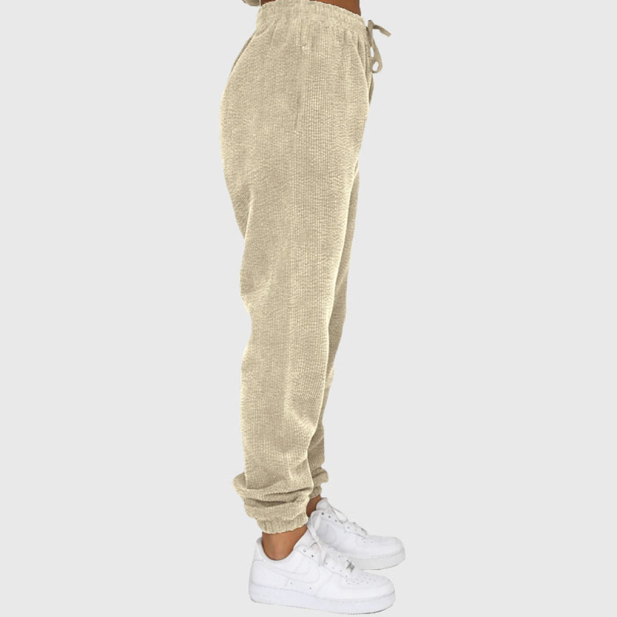 Corduroy Crew Neck Pullover Long Sleeve Sweatshirts & TiePants Two-Piece Sets