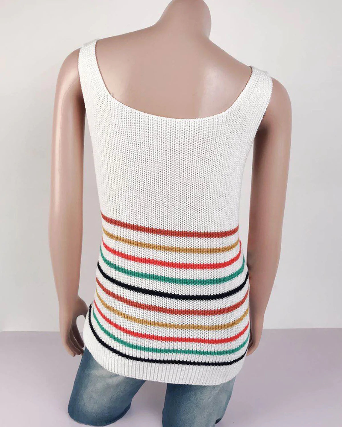 U-Neck Striped Knitted Sleeveless Vest