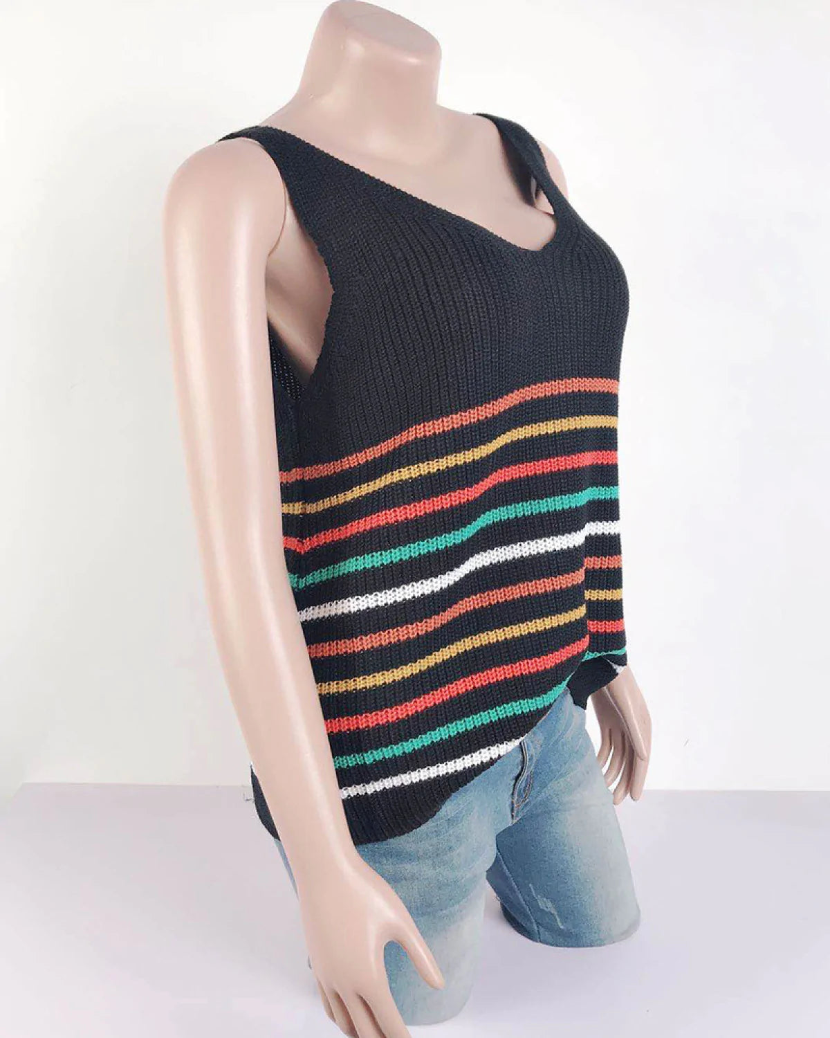 U-Neck Striped Knitted Sleeveless Vest