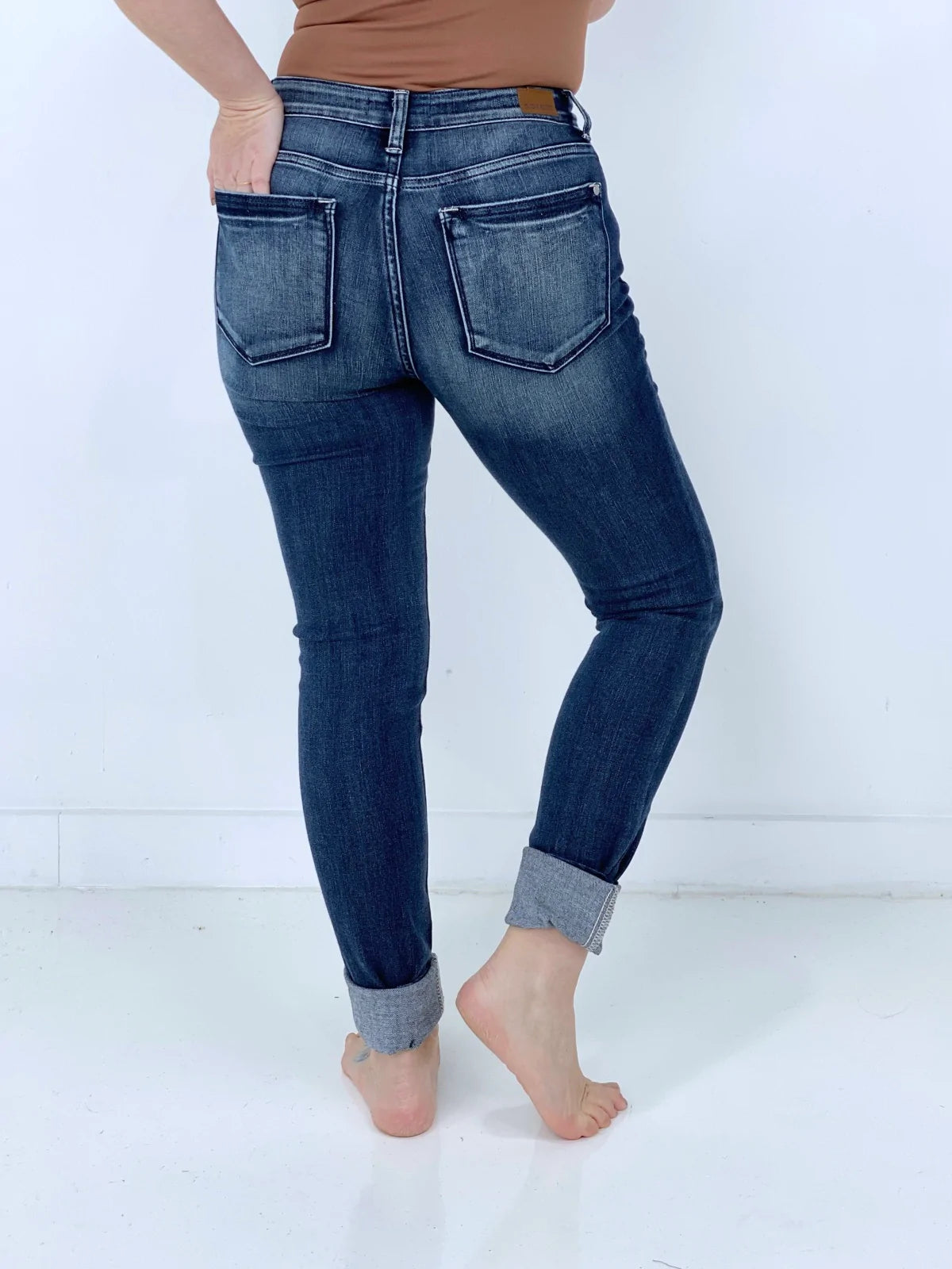 Judy Blue "Olivia" Mid-Rise Long Inseam Pin Tack Skinny Jeans