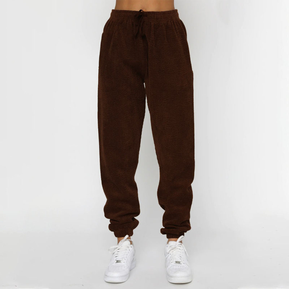 Corduroy Crew Neck Pullover Long Sleeve Sweatshirts & TiePants Two-Piece Sets