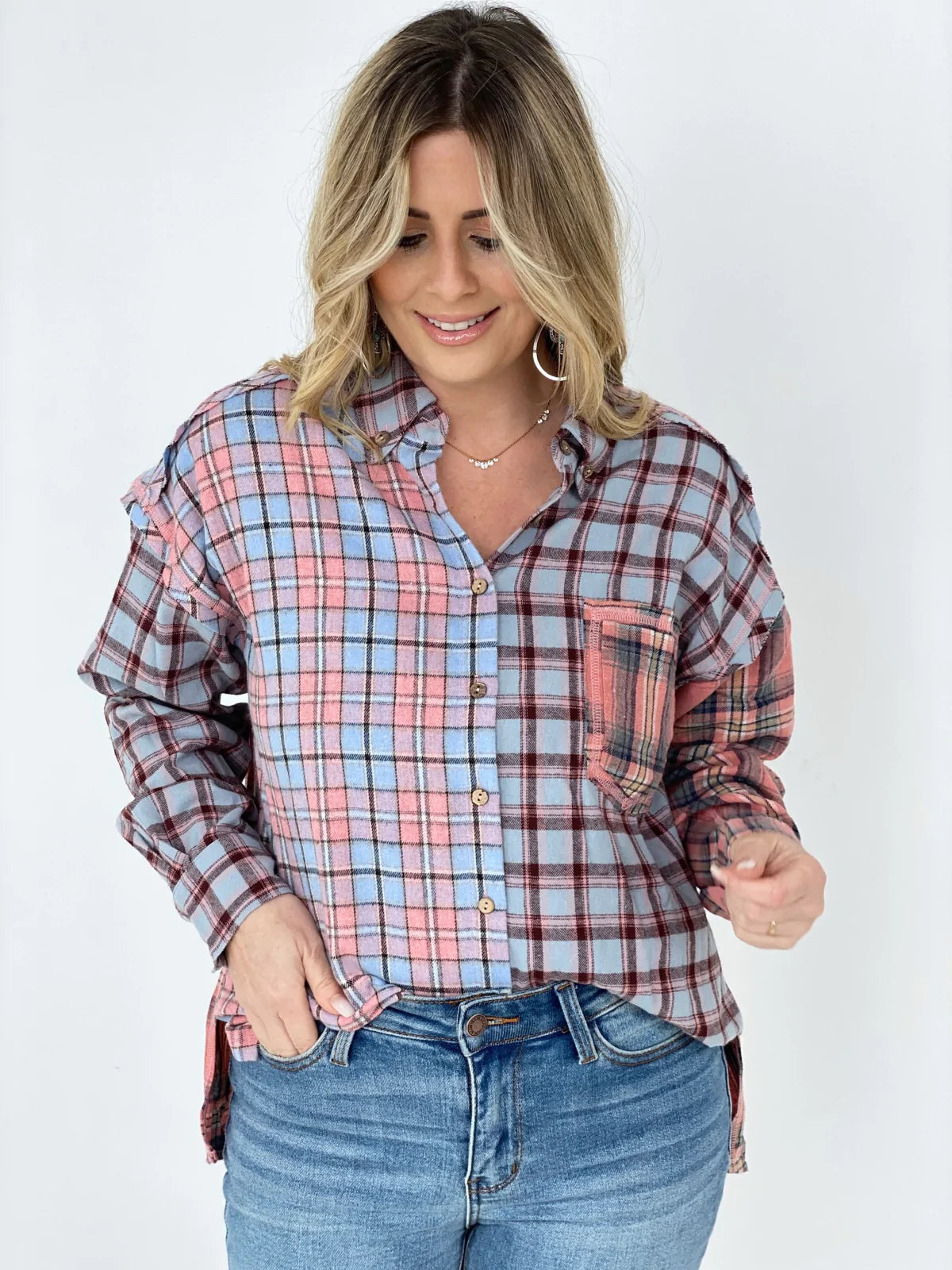 Easel "Mix It Up" Mixed Plaid Shirt