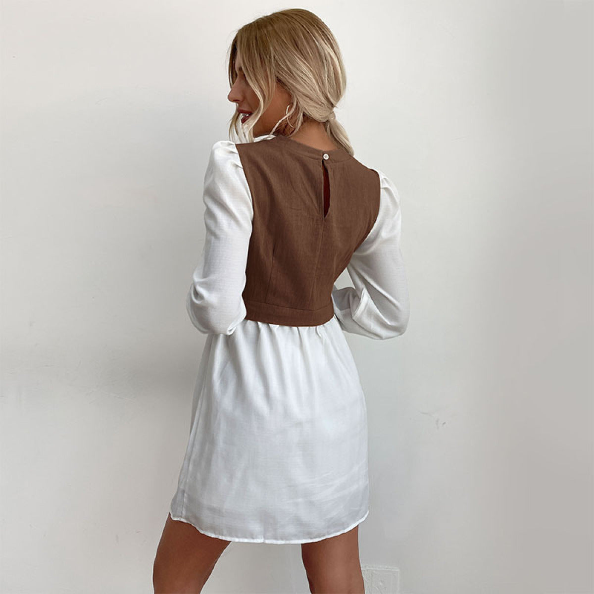 Colorblock Long Sleeve Buttoned Shirt Dress