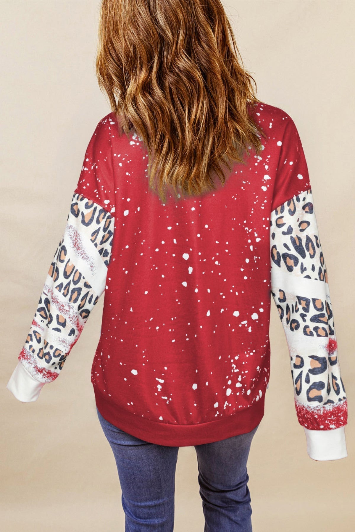 Red Dreaming Of A WINE Christmas Leopard Tie-Dye Print Sweatshirt