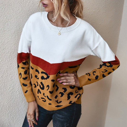 Leopard Round Neck Long Sleeve Sweater