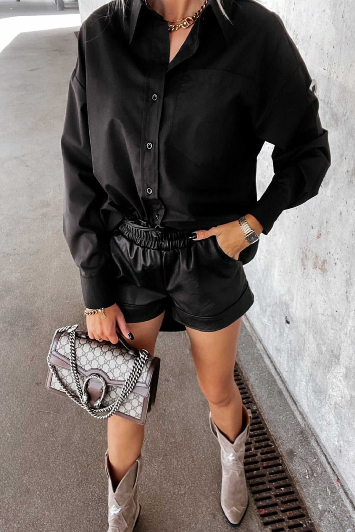 PU Leather Belted High Waist Shorts